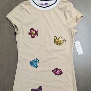 Beige Dress with Colorful Patches